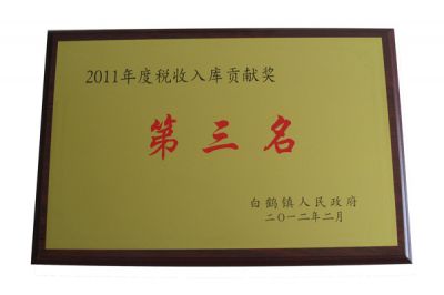 2011年稅收入庫貢獻(xiàn)獎(jiǎng)第三名